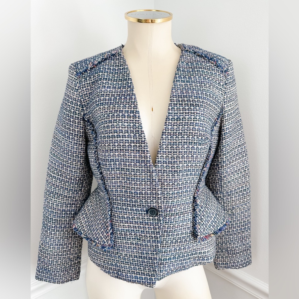 BANANA REPUBLIC Navy, White & Multicolor With Sequins Tweed Blazer | Size 6